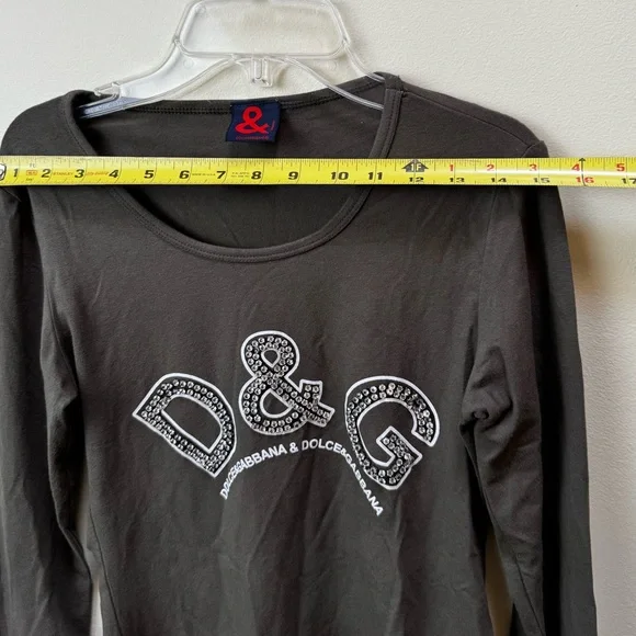 Dolce & Gabbana D&G Vintage Logo Crystals Top Long Sleeve T Stretch Crew 90s Y2K - Picture 14 of 16
